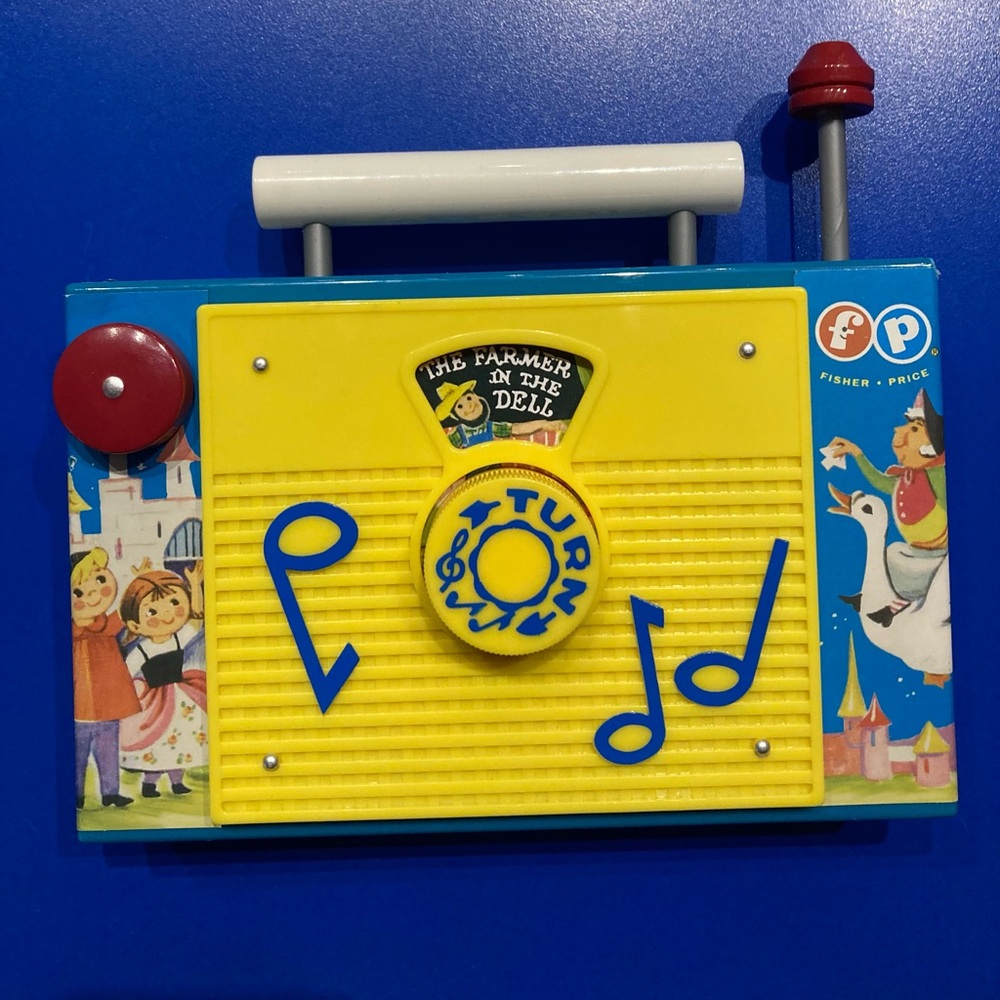 Retro Fisher-Price Yellow and Blue Musical Toy Radio